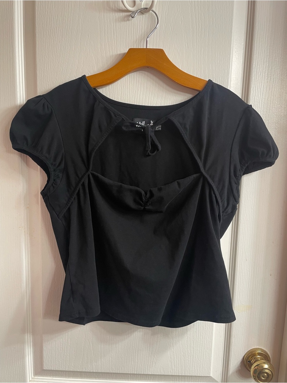 Hell Bunny Women 2XL Black Cutout Short Sleeve Top Goth Whimsigoth Romantic